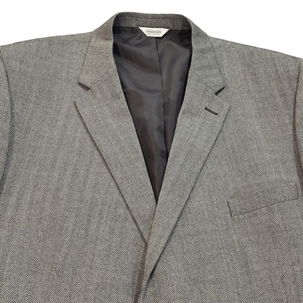 Joseph & Feiss Mens 54 Regular Blazer Grey Herringbone 100% Lambswool Sport Coat